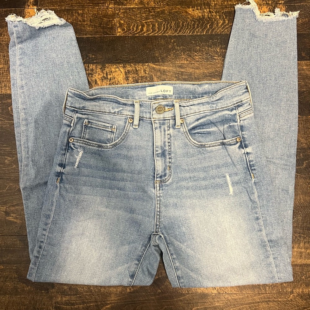 LOFT Blue Ankle Cropped Jeans with Distressed Details